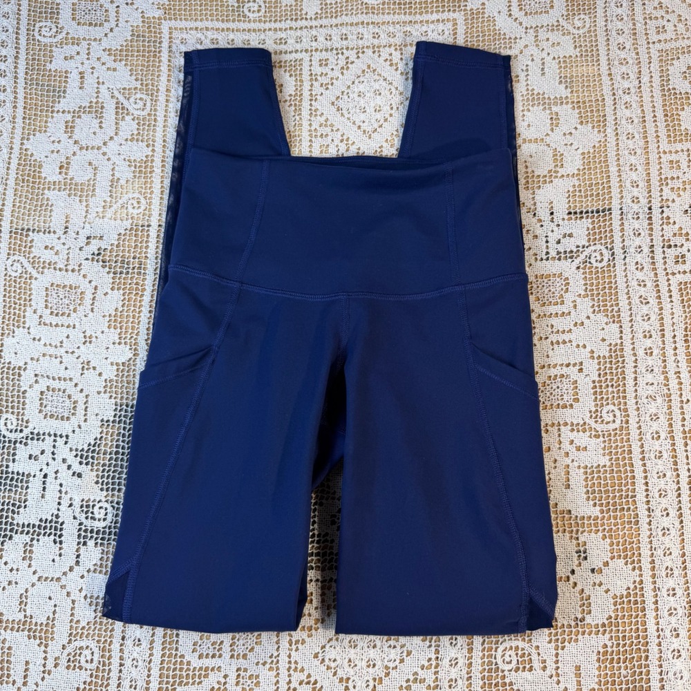 Old Navy Active Go-Dry Blue Mesh Panel Pocket Leggings Womens XS High Rise - Picture 7 of 12